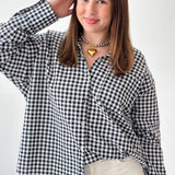 Wait For It Gingham Button Down Top