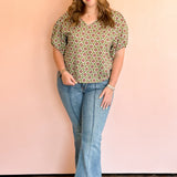 Olive Bloom Puff Sleeve Blouse