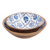 Blue Willow Enamel Wood Bowl Set