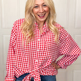 Wait For It Gingham Button Down Top