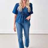 On Top Of Dots Denim Blouse