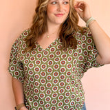 Olive Bloom Puff Sleeve Blouse