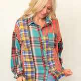 Teal Tides Mixed Plaid Shirt