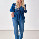 On Top Of Dots Denim Blouse
