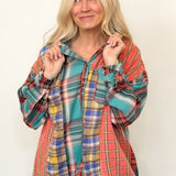 Teal Tides Mixed Plaid Shirt
