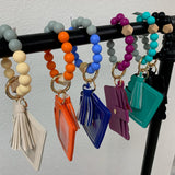 Wristlet Wood & Silicone Beaded Wallet Keychains