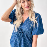 On Top Of Dots Denim Blouse
