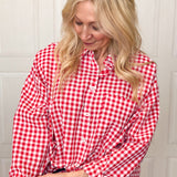 Wait For It Gingham Button Down Top