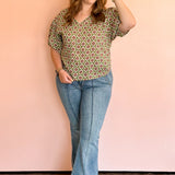 Olive Bloom Puff Sleeve Blouse