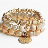 Gold Nugget, Crystal, and Coin Set of Three Stretch Bracelet