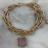 Matte Gold Link With Pink Stone Bracelet